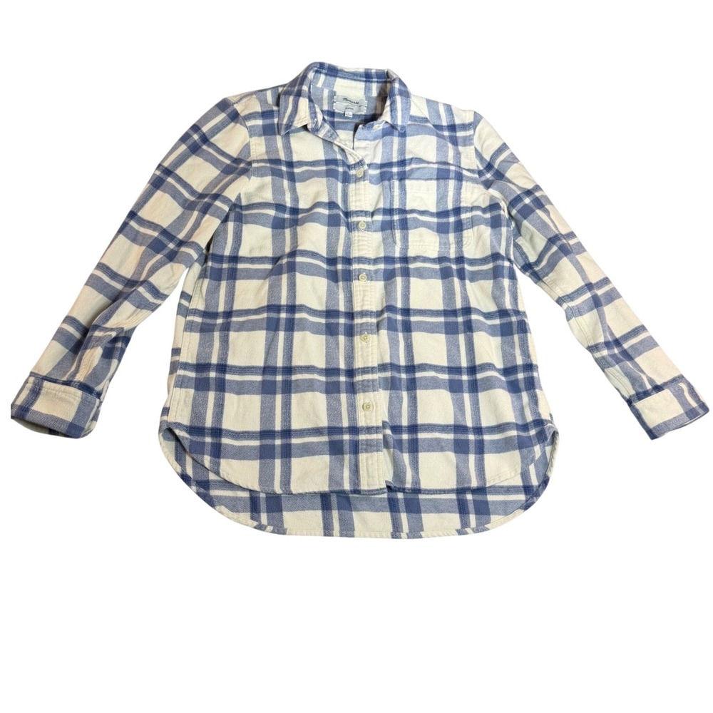 Madewell Classic Ex-Boyfriend Plaid Flannel Shirt Blue White Small 100% Cotton